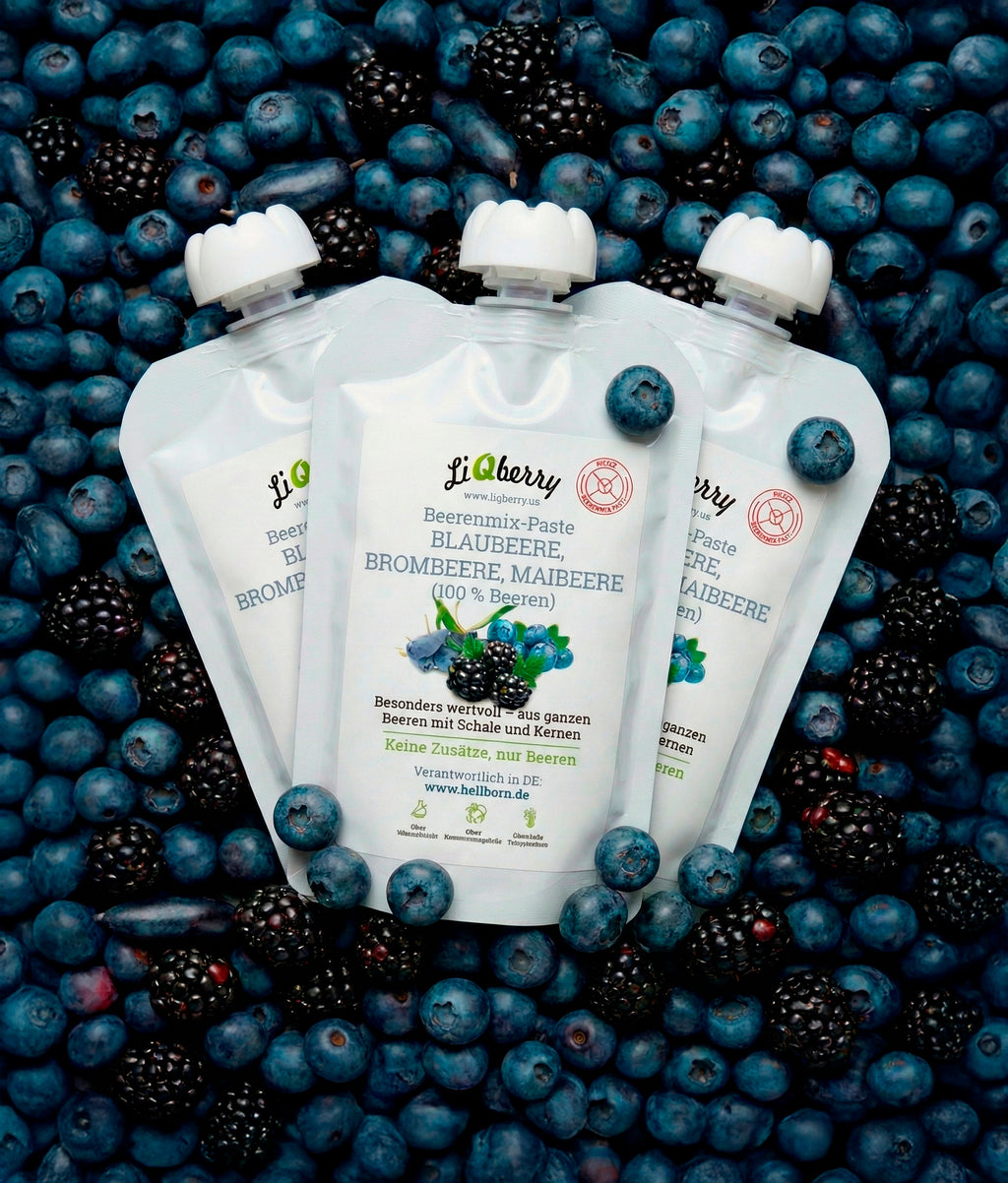 Beerenmix-Paste (Blaubeere, Brombeere, Maibeere) | LiQberry, 3 x 100g