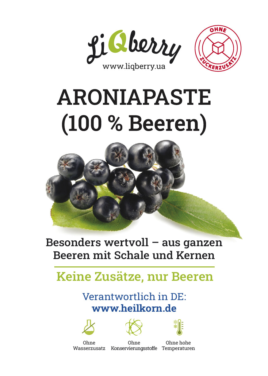 LiQberry Aroniapaste Etikett Vorderseite – 100% Beeren ohne Zuckerzusatz 545g