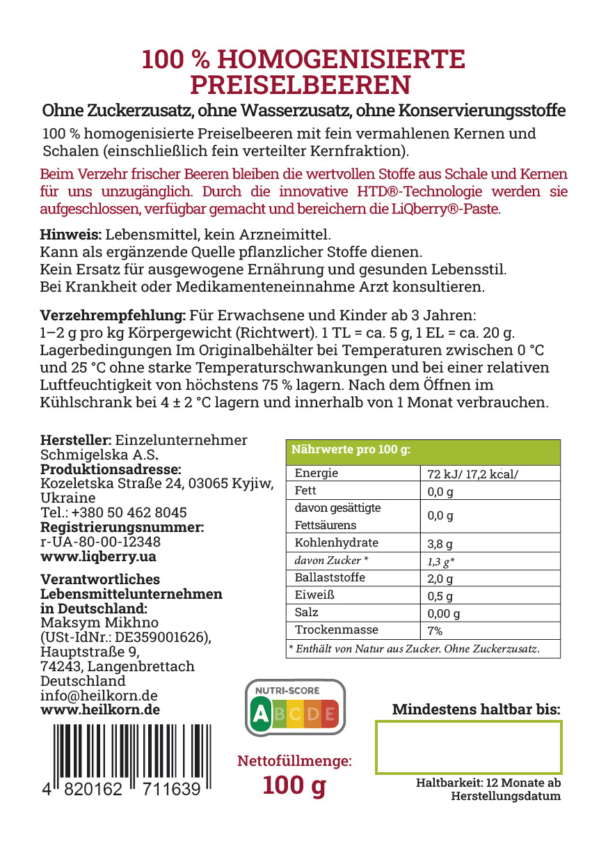 Cranberrypaste (100% Beeren) | LiQberry, 545g