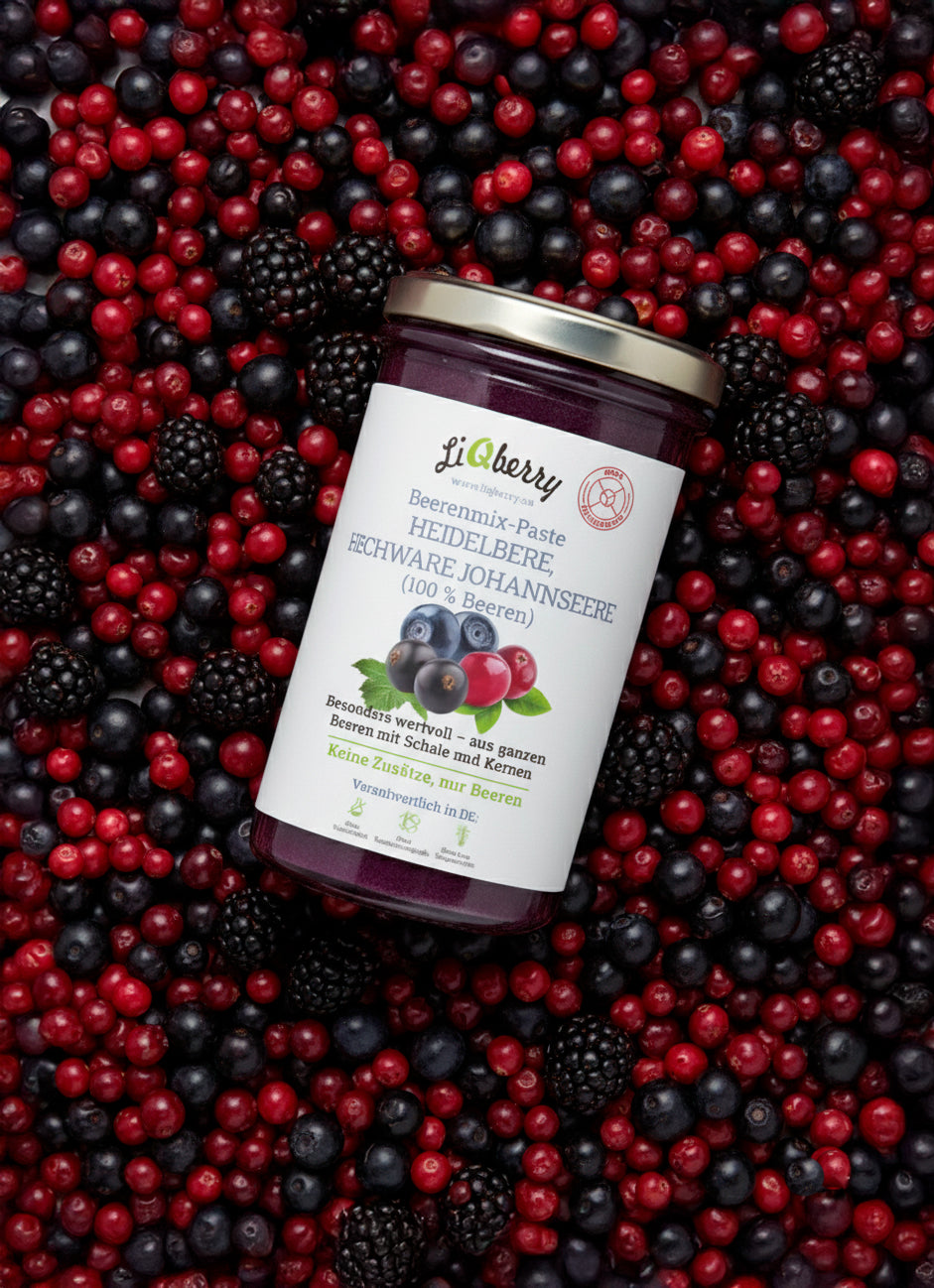 Beerenmix-Paste (Heidelbeere, Preiselbeere, Johannisbeere) | LiQberry, 545g
