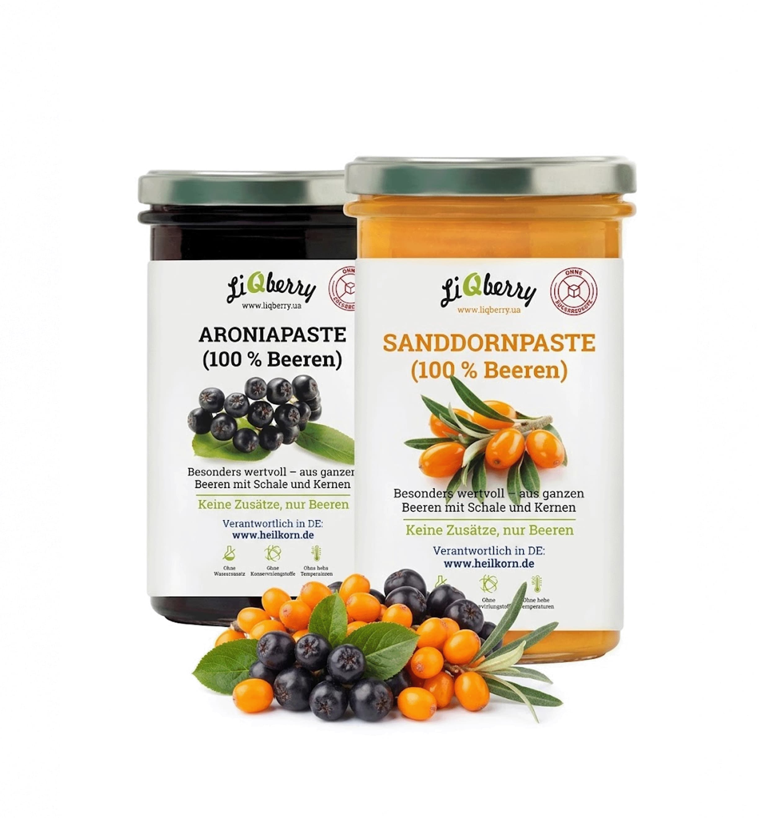 LiQberry Set Aronia & Sanddorn – 2 x 545g Aronia & Sanddorn-Paste ohne Zuckerzusatz