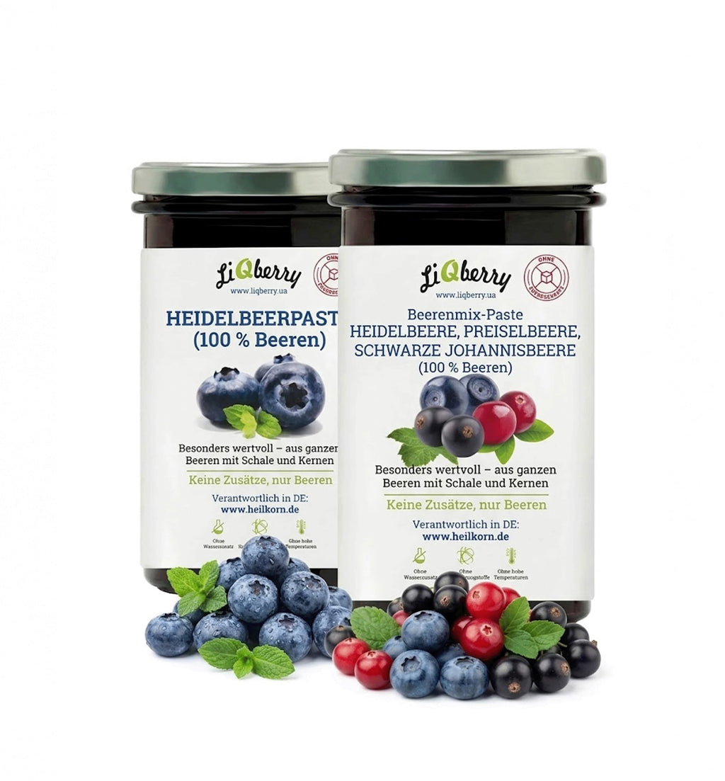 LiQberry Set Dunkle Beeren & Frische Balance – 2 x 545g Heidelbeer-Paste & Beerenmix ohne Zuckerzusatz
