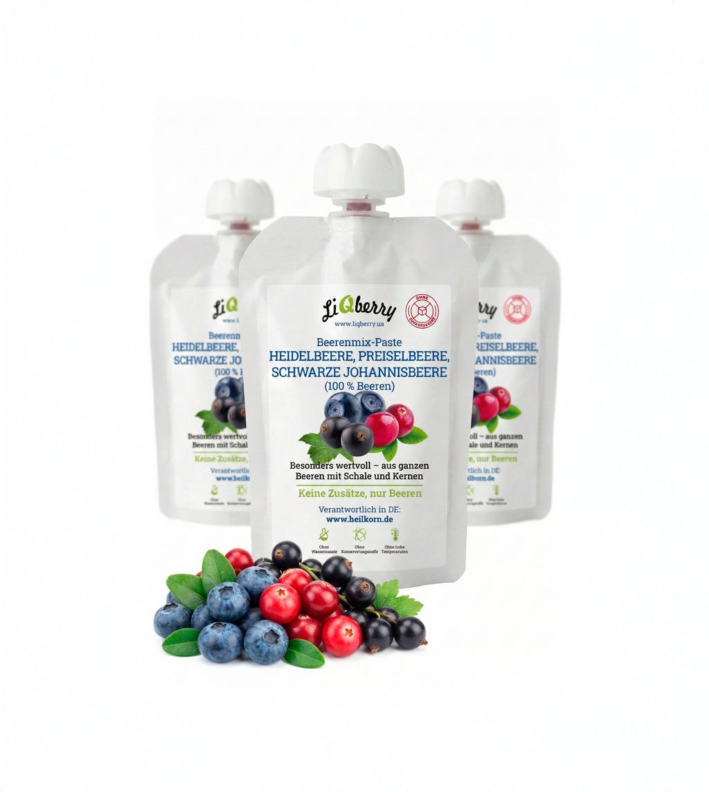 Beerenmix-Paste (Heidelbeere, Preiselbeere, Johannisbeere) | LiQberry, 3 x 100g
