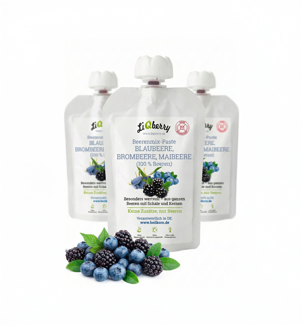 Beerenmix-Paste (Blaubeere, Brombeere, Maibeere) | LiQberry, 3 x 100g